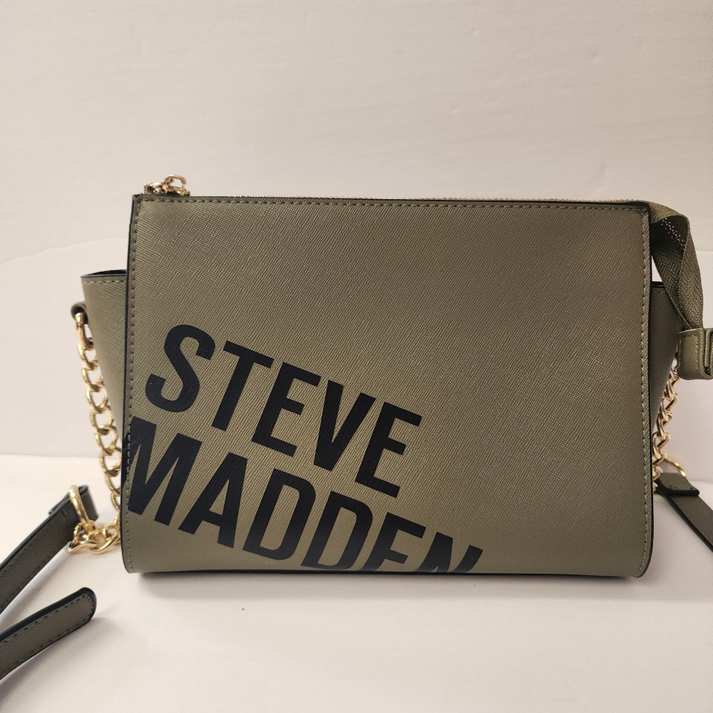 Steve Madden Blexi Crossbody Bag, Army Green, Black with Gold Hardware, Small